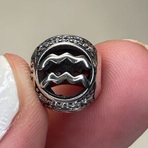 Charm for Pandora Bracelet Aquarius Zodiac Sign & Rhinestones Sterling Silver